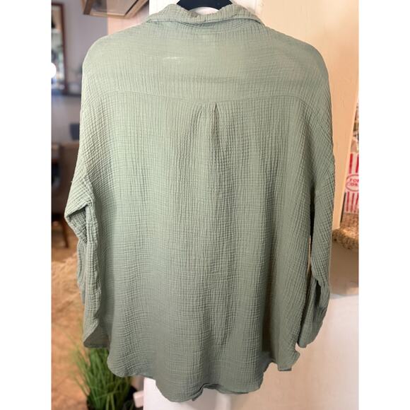 Kona Sol Cotton Gauze Button Sage Blouse Shirt Size XL 10-16 - Picture 3 of 5